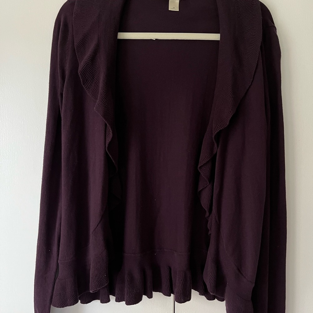 LOFT Deep Purple Ruffled Cardigan